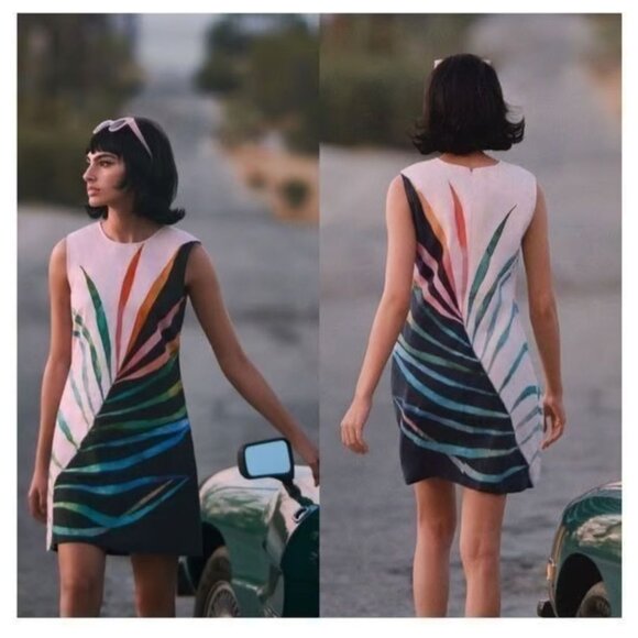 CONDITIONS APPLY Sleeveless Palm Frond Wearable Art Mini Shift, Pink/Blue - 1X - Picture 2 of 13